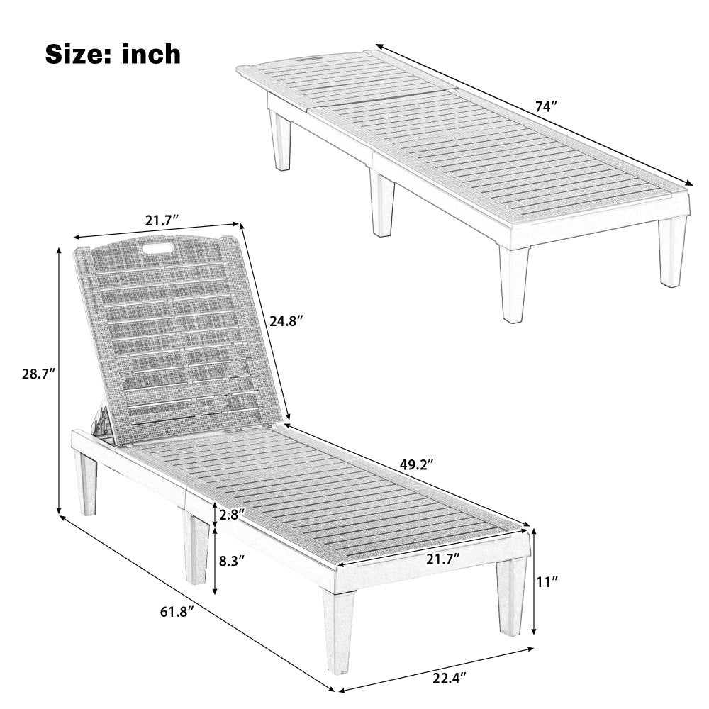 2-Piece Outdoor Chaise Lounges Resin Pool Lounge Chairs Outdoor Chaise Lounge Chair Set with Adjustable Backrest (Set of 2) for Patio, Poolside or Beach, Dark Brown