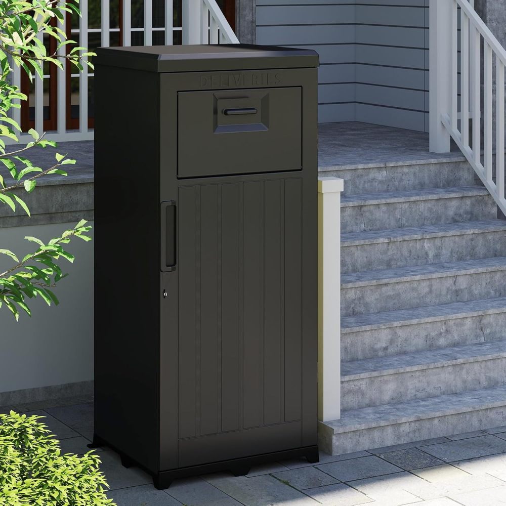 Package Delivery Box for Outside, Large Parcel Drop Box with Lockable Secure, Waterproof Resin Storage Anti-Theft Outdoor Package Delivery for Porch, Curbside, House