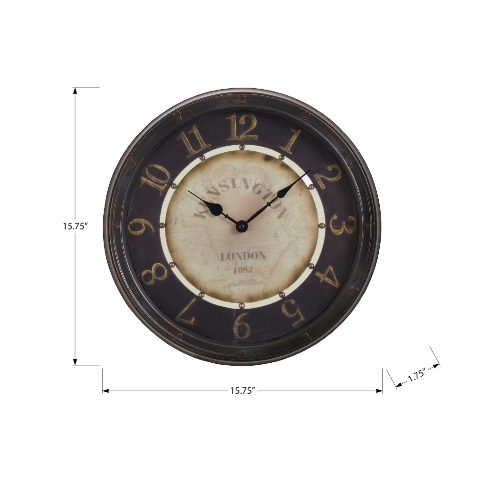 Clocks, 16" Round, Wall Clock, Antique Brown, Transitional