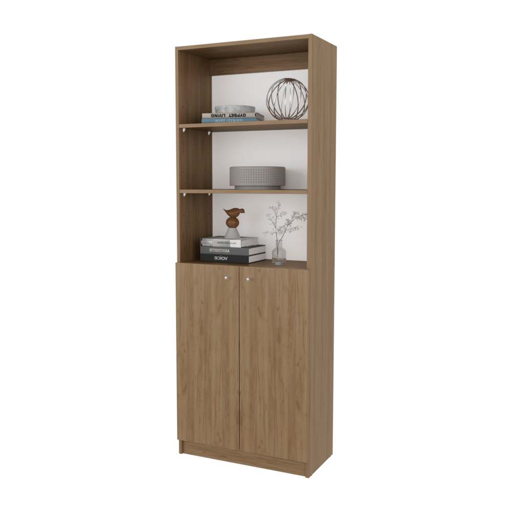 Natural Oak and White 2-Door Bookcase with Open Storage