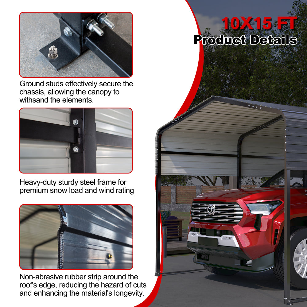 10x15 Metal Carport Carports with Enhanced Base Heavy Duty Garage Outdoor Galvanized Car Shelter for Car, Boats and Truck