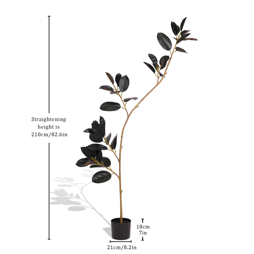 Artificial Rubber Tree, 210cm Tall Faux Indoor Floor Plant with Real Touch Leaves, Decorative Tropical Greenery for Home or Office, 1pc/set