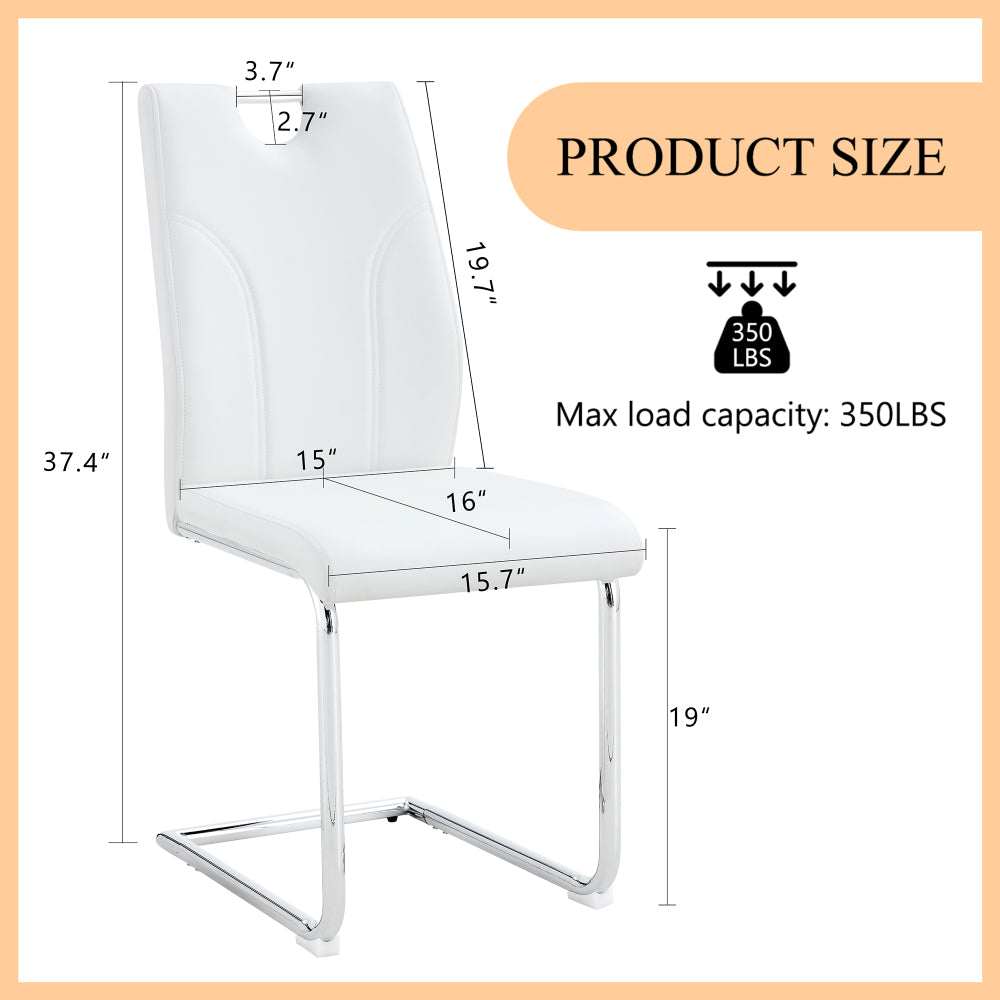 White PU Dining Chair Set.Uniquely designed white dining chairs. PU material, paired with silver metal chair legs. Suitable for offices, restaurants, kitchens, conference rooms, etc.(Set of 6)