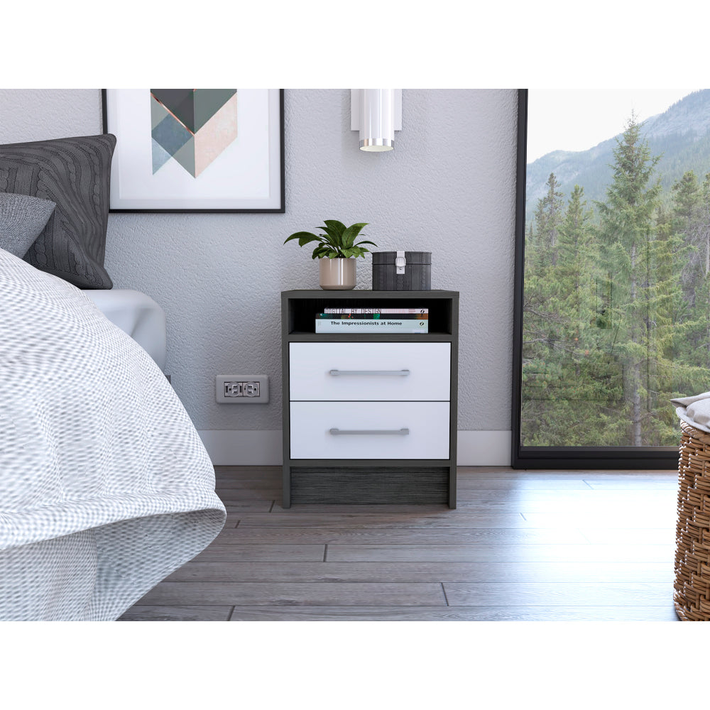 Philadelphia Nightstand, Two Drawers, Concealed Shelf