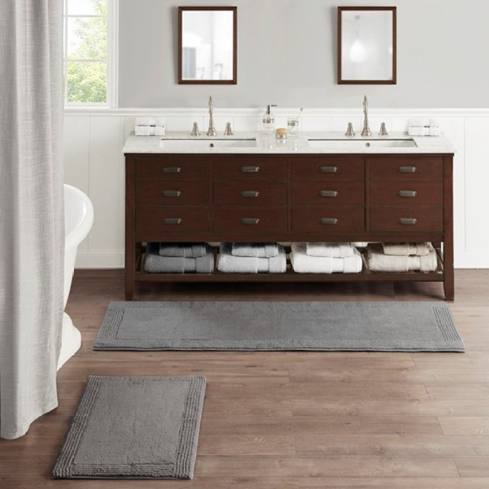 100% Cotton Tufted 3000 GSM Reversible Bath Rug Charcoal 21x34"
