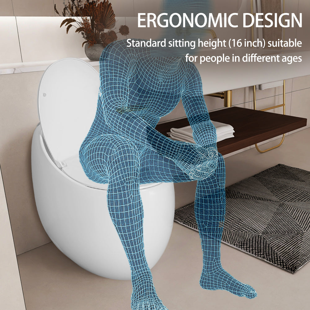 1-Piece 1.28 GPF Single Flush Egg Shape Toilet in Glossy White