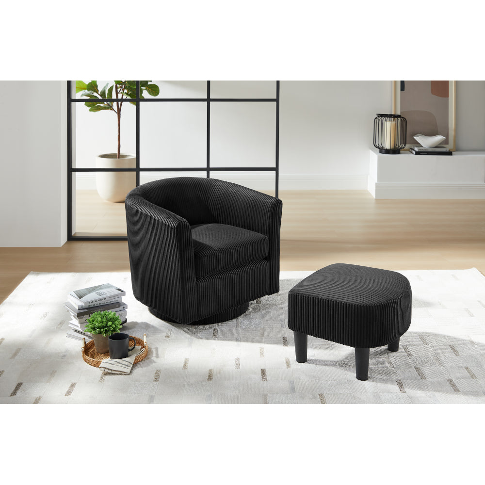 Swivel Accent Chair 360° Comfy Recliner Corduroy Arm Chair Single Sofa with Ottoman for Living Room Bedroom,Black