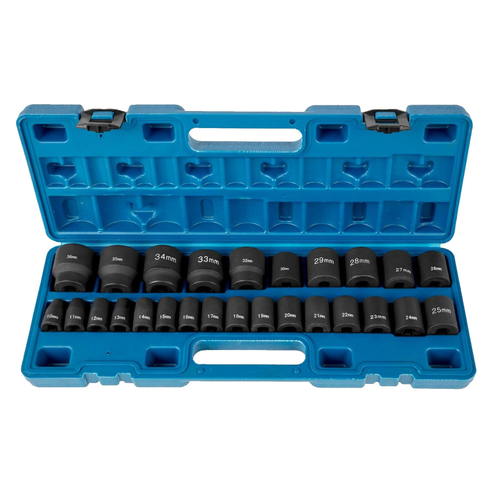 Impact Socket Set 1/2 Inches 26 Piece Impact Sockets, Shallow Socket, 6-Point Sockets, Rugged Construction, CR-V, 1/2 Inches Drive Socket Set Impact Metric 10mm - 36mm, with a Storage Cage