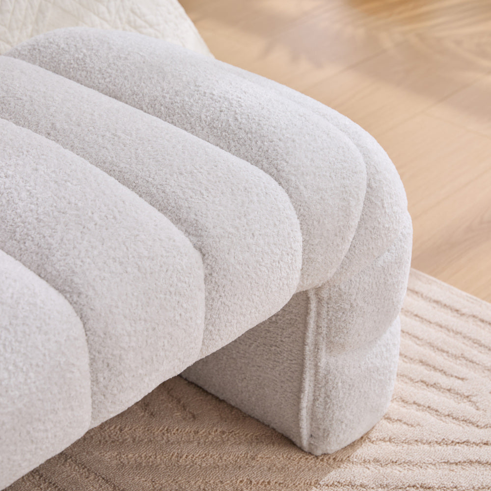 69.7"Wide Modern Upholstered Armless Bed Bench, Channel Tufted Couch Daybed Chaise, Chenille Ottoman Foot Stool for Living Room and Bedroom, Entryway, Ivory