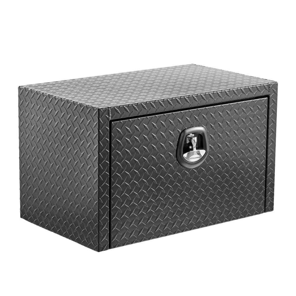 30 inch aluminum underbody truck tool box heavy duty underbed toolbox tool storage organizer chest with lock and keys, waterproof trailer box, extra thick diamond thread plate matte black finish