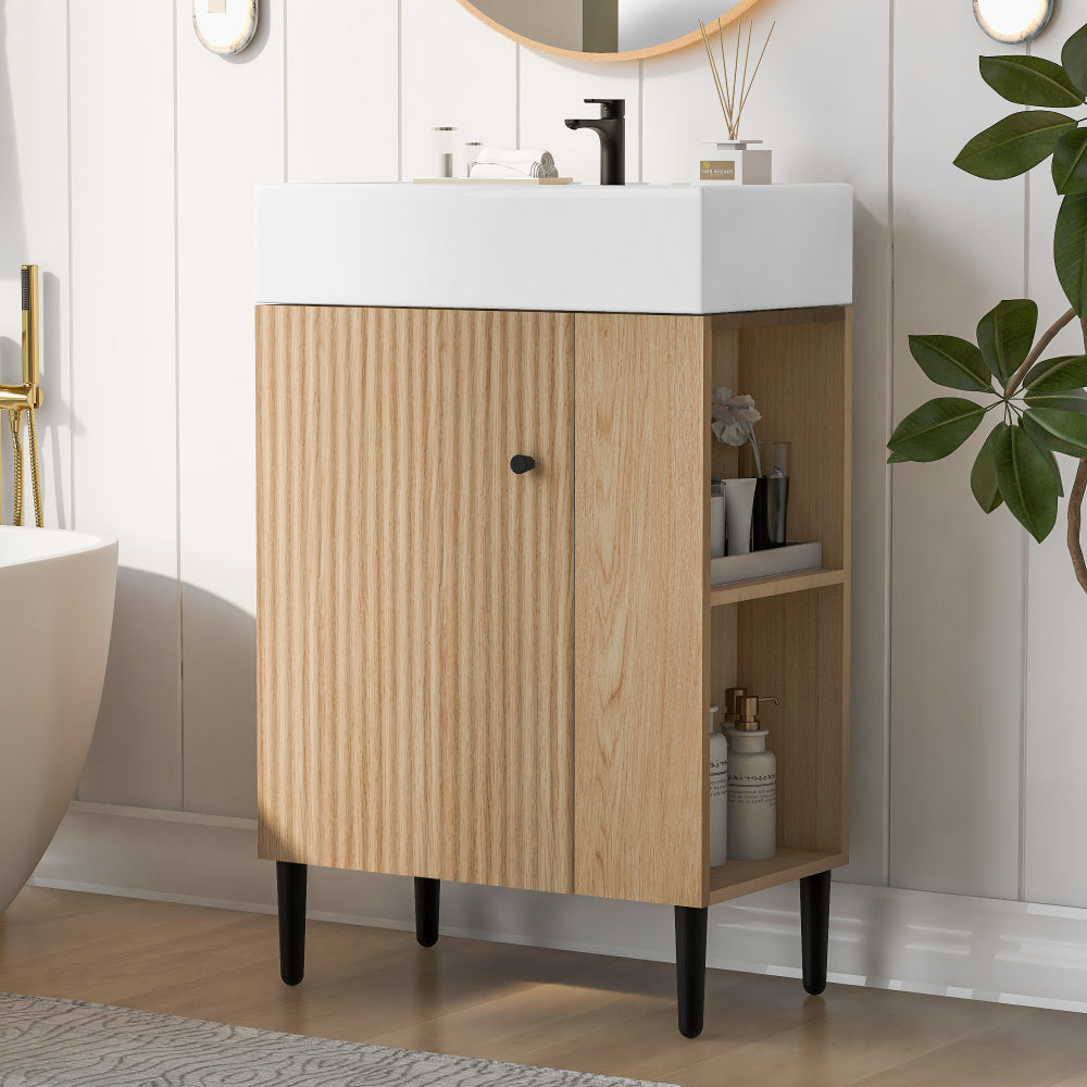 21.6" white Bathroom vanity, Combo Cabinet, Bathroom Storage Cabinet, Single Ceramic Sink, Left side storage