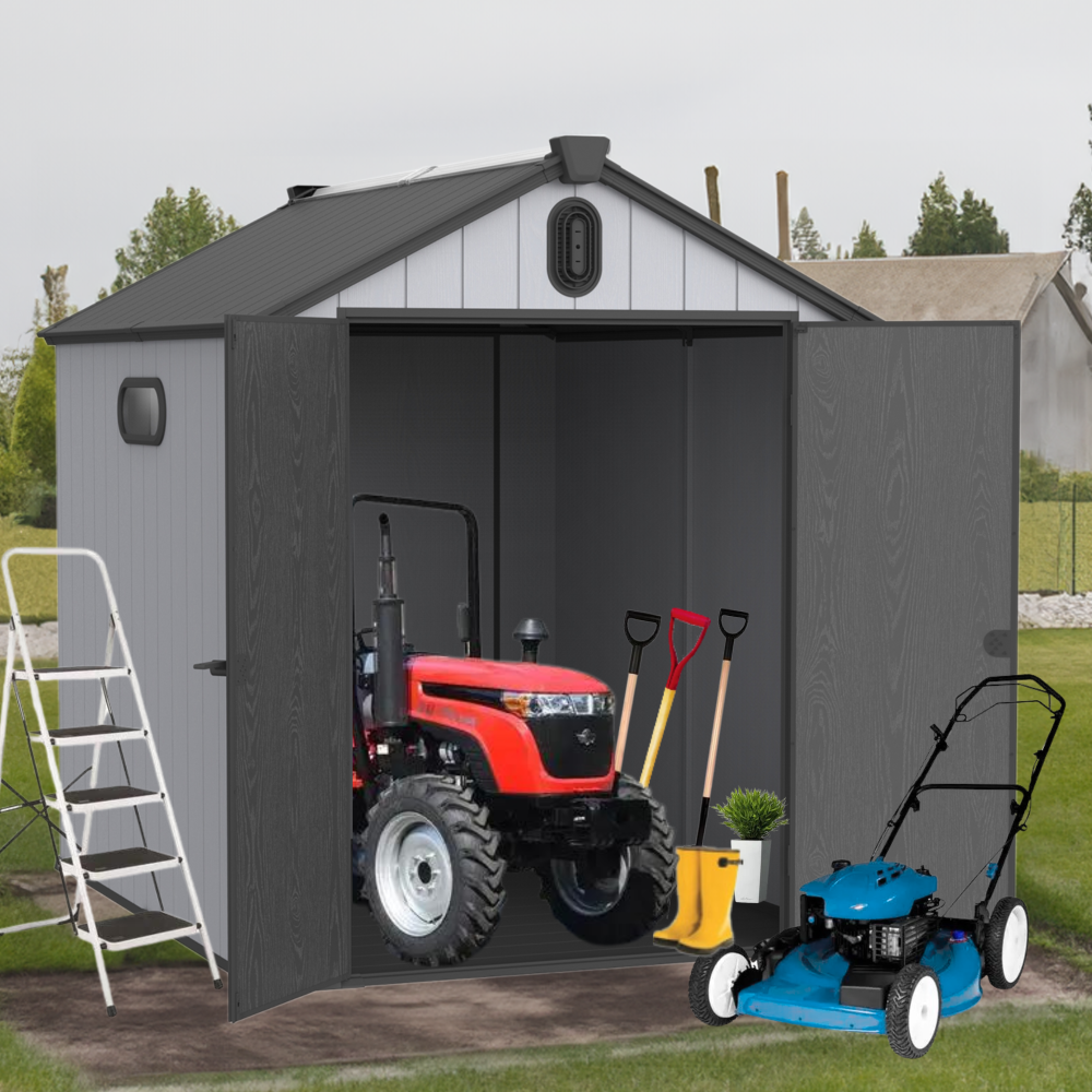 XWT012-1 6*8ft resin plastic storage shed for backyard garden big spire Tool storage