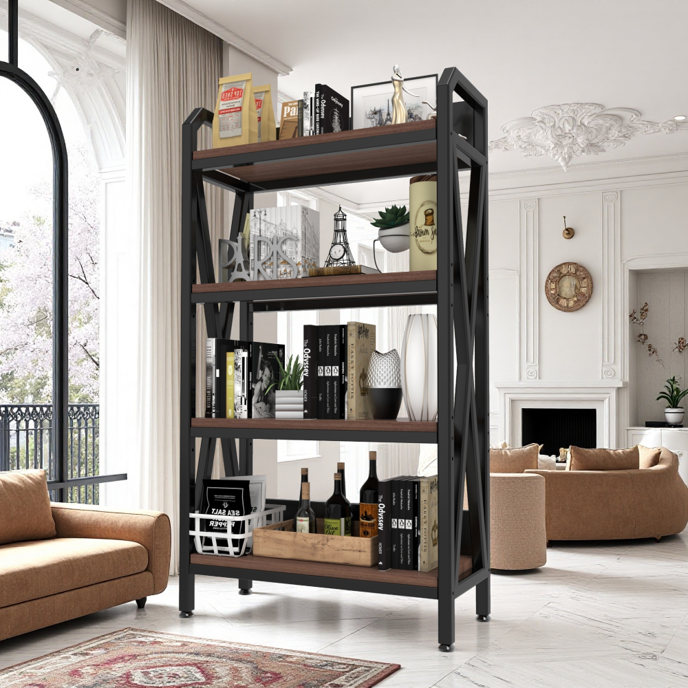 56.30'' Bakers Rack 4-Level Storage Shelves Metal and Wooden Kitchen Shelves, Kitchen Organizers and Storage, for Garage, Pantry, Bathroom, Closet ,33.50'' Length
