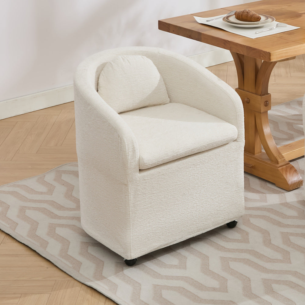 058-Set of 2 Chenille Fabric Dining Chairs With Universal Wheels,Beige