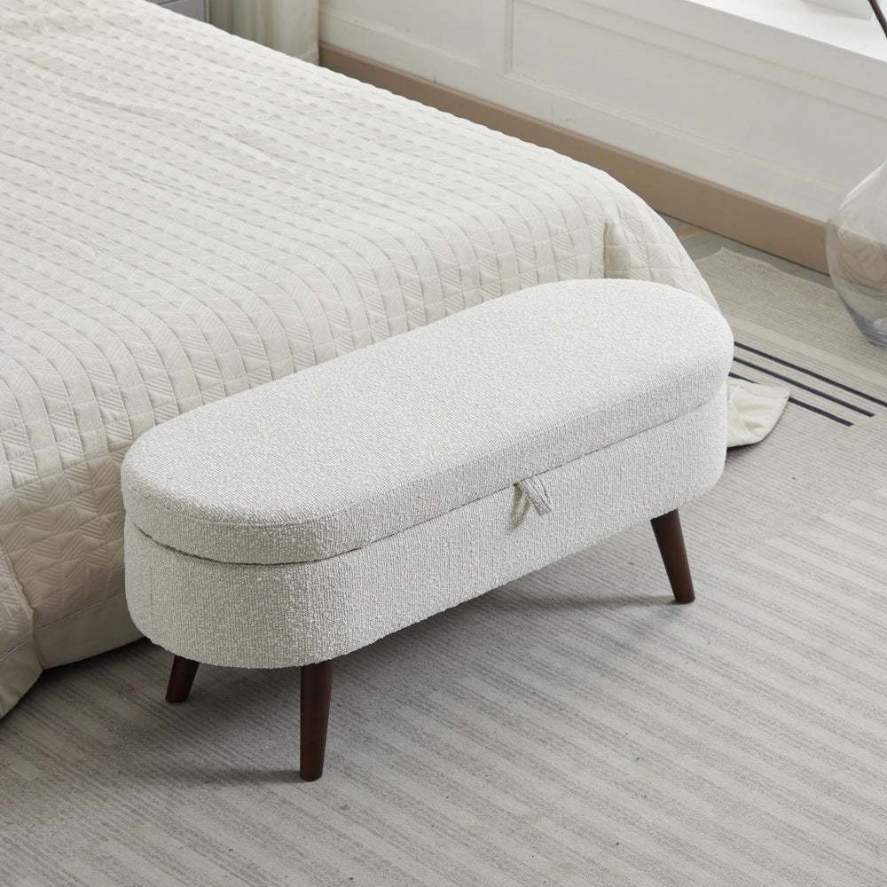 S02 Basics Upholstered Storage Ottoman and Entryway Bench WHITE