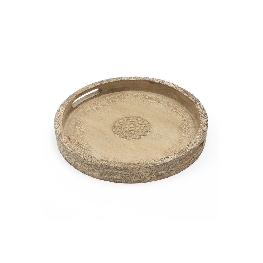 Round Mango Wood Serving Tray - 18" Rustic Brown Design for Stylish Entertaining