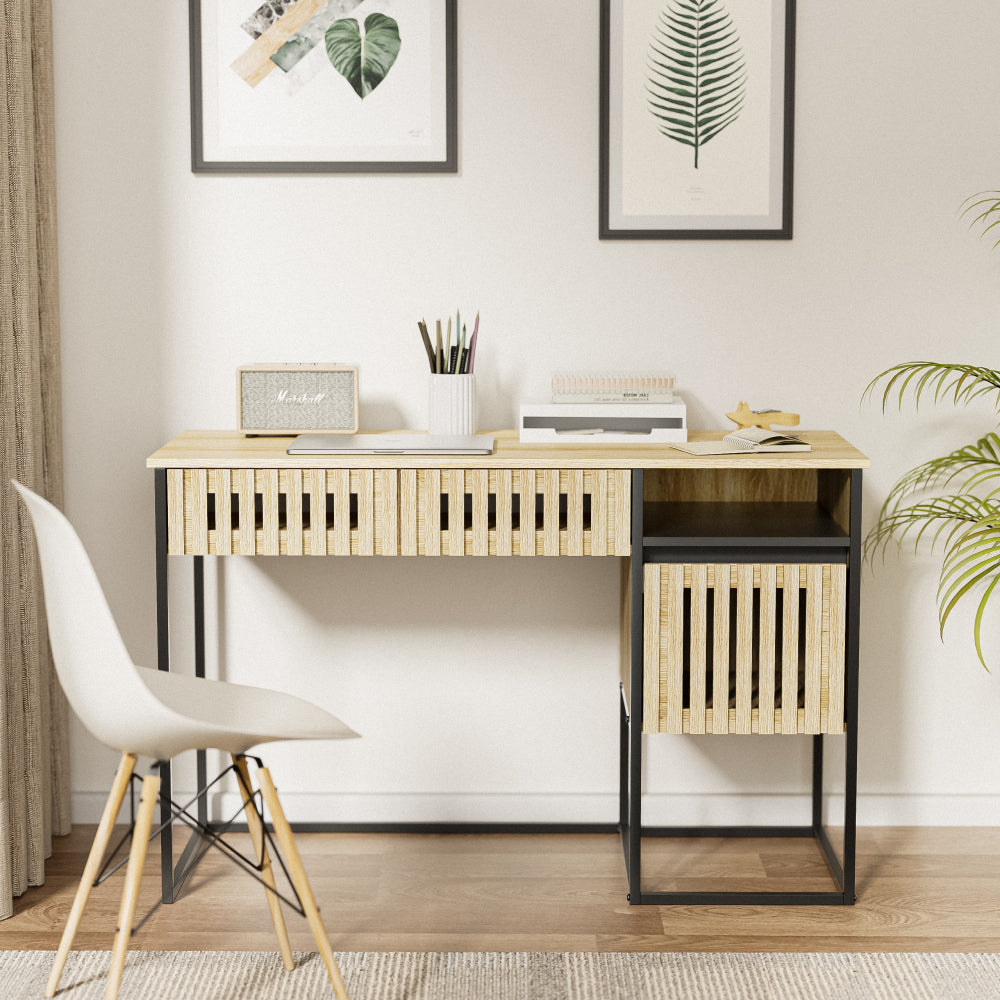Fluted,Desk,Computer Desk,Dresser,With Drawers / Storage,Easy Assembly,Metal Frame,Modern Minimalist,Vertical stripe element