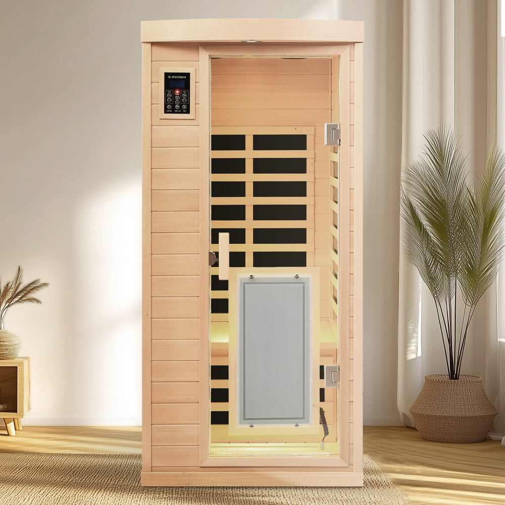 Low EMF Front door with heating panel One people Hemlock Far-infrared Indoor sauna room