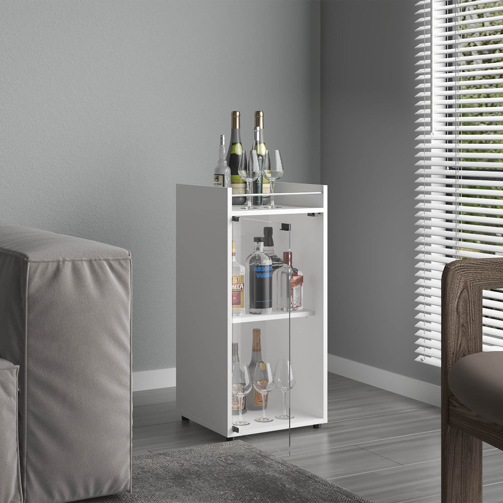 Bar Cabinet, 1 Glass Door, 3 Shelves, White