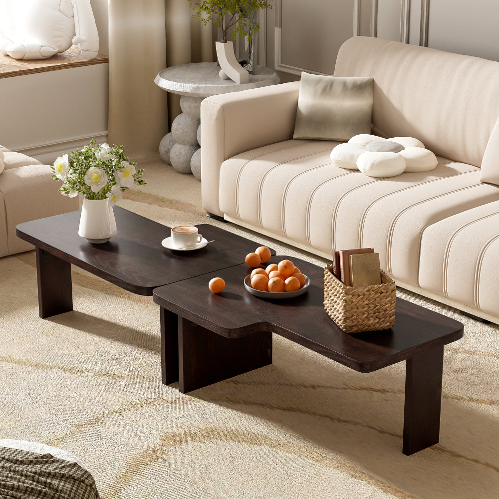 U-Can Set of 2 Nesting Coffee Tables Farmhouse,Rectangle Coffee Table Living Room,Wood Finish Coffee Table Set, Small Coffee Tables, Sofa Side Table for Living Room