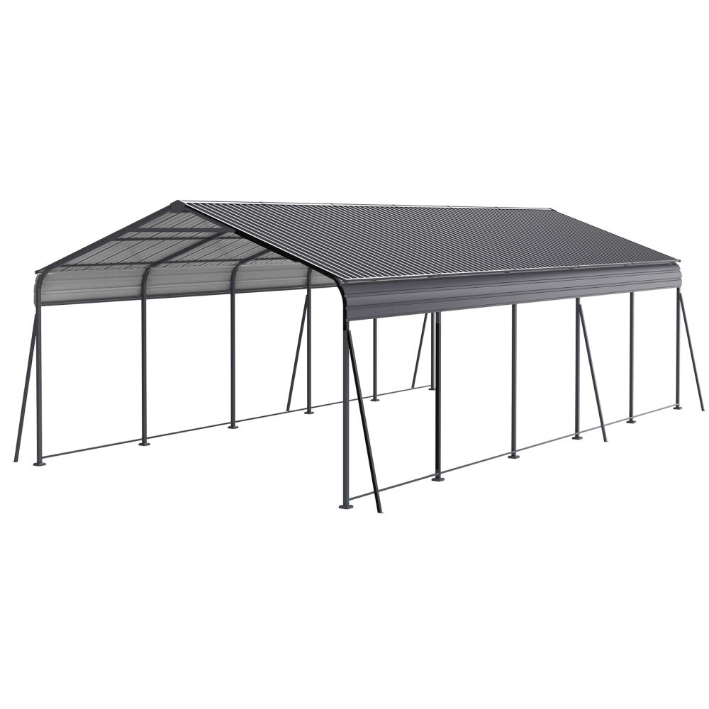 Metal Carport 13 ×26.5 FT Heavy Duty with Galvanized Steel Roof, Metal Garage Canopy with Galvanized Steel Roof & Frame, Car Tent Outdoor Storage Shed for Car, Boats and Truck, Gray
