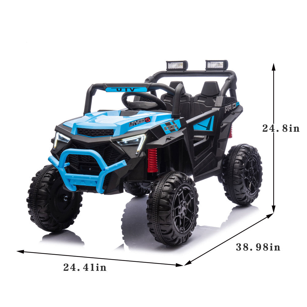24V 400W Kids Ride On Electric UTV W/Parents Remote Control,Four-Wheel Suspension,LED Lights,Portable Handle,Advanced center panel with USB,MP3,Music,Bluetooth,,Power Display For Kids Aged 3+.