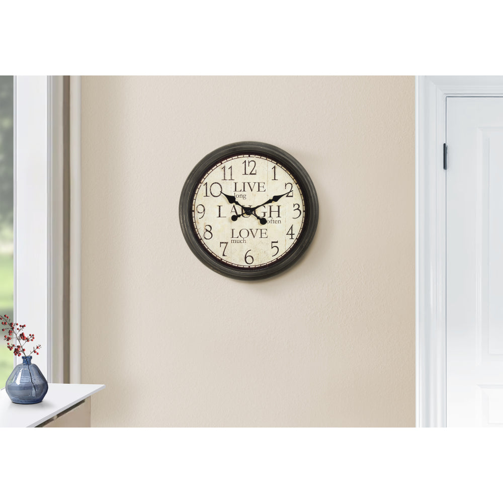 Clocks, 16" Round, Wall Clock, Antique Brown, Transitional
