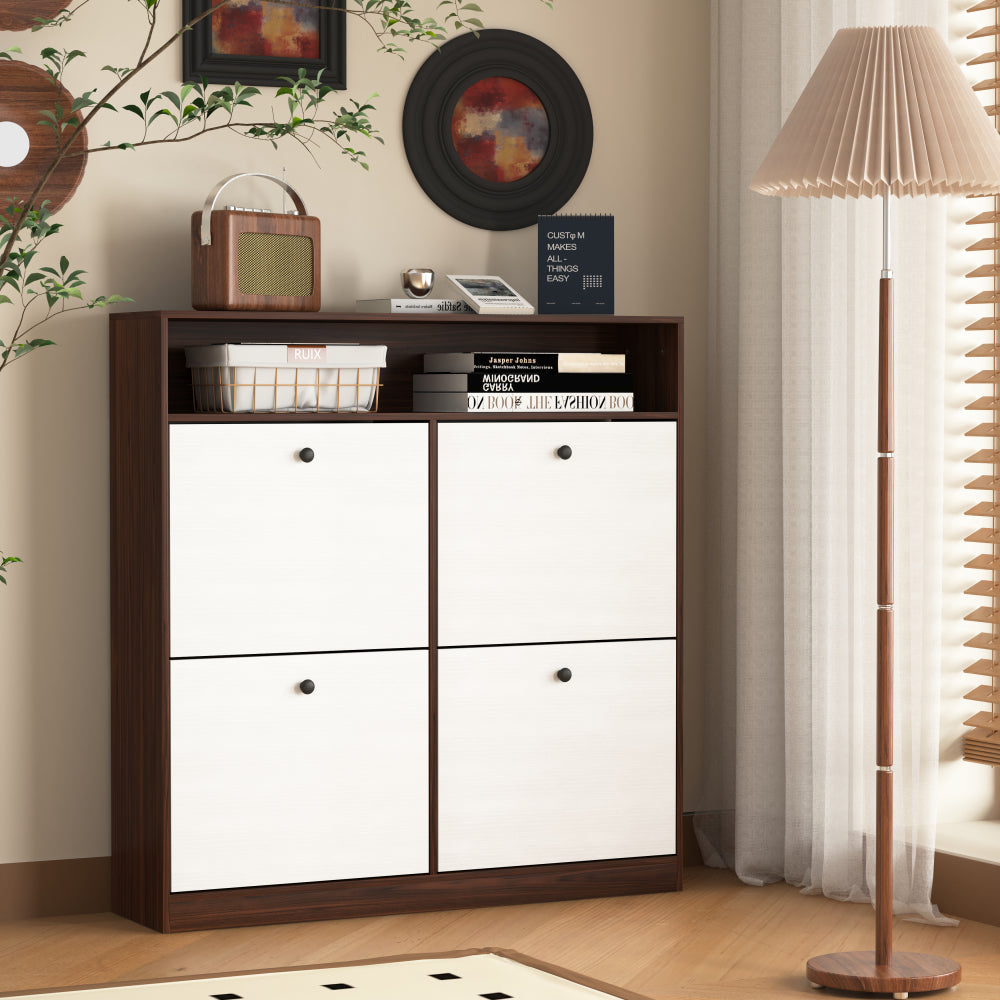 Shoe Storage Cabinet with 3 White Panel Flip Drawers, Freestanding Organizer for Entryway, Narrow Shoe Rack Cabinet