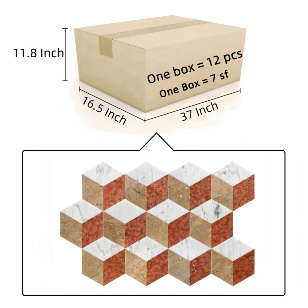 Hexagon Water-jet marble,White Gold Red 3 color, natural marble, for floor and wall,polished marble tile, natural stone, genuine marble, real marble, 1 box 12 pcs