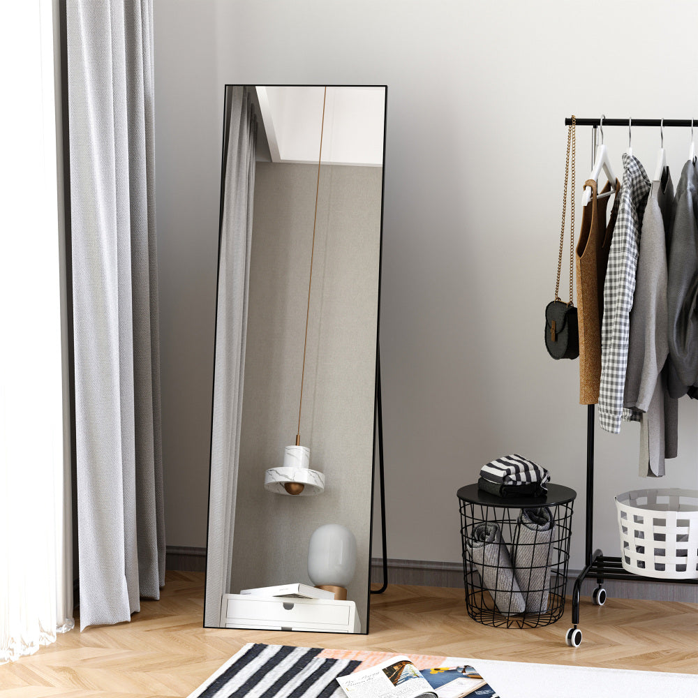 HOMCOM Full Length Glass Mirror, Freestanding or Wall Mounted Dress Mirror for Bedroom, Living Room, Bathroom, 19.75" x 63.5", Black