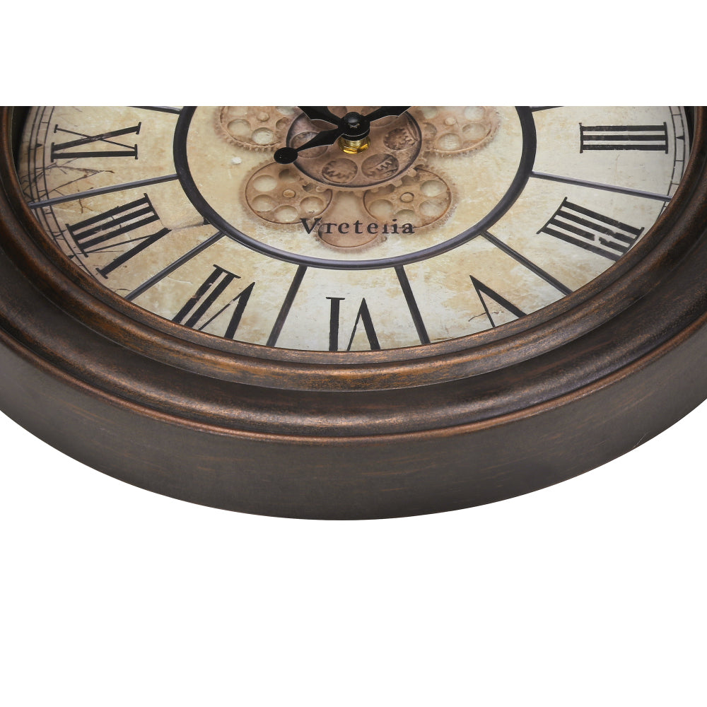 Clocks, 15" Round, Wall Clock, Antique Brown, Transitional