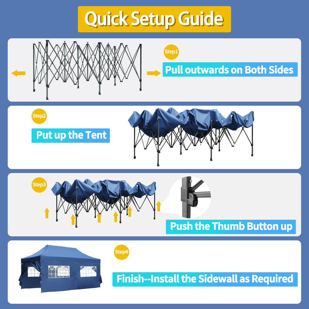TREXM 10x20 Pop Up Canopy Tent with 6 Sidewalls, Heavy Duty Party Tent, UV and Waterproof Protection, 3 Height Adjustable Outdoor Canopy Tent with Roller Bag for Weddings, Events, and Beach, Blue