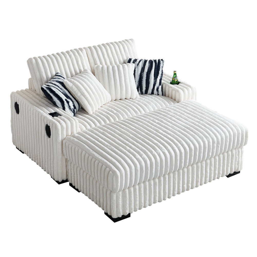 61.42Inch Square Arm Loveseat With Ottoman, 2PCS Back Cushions and 4PCS Toss Pillows, Cup Holder,Bluetooth Speaker,Wireless Charger,USB Ports for Living Room and Bedroom,Beige