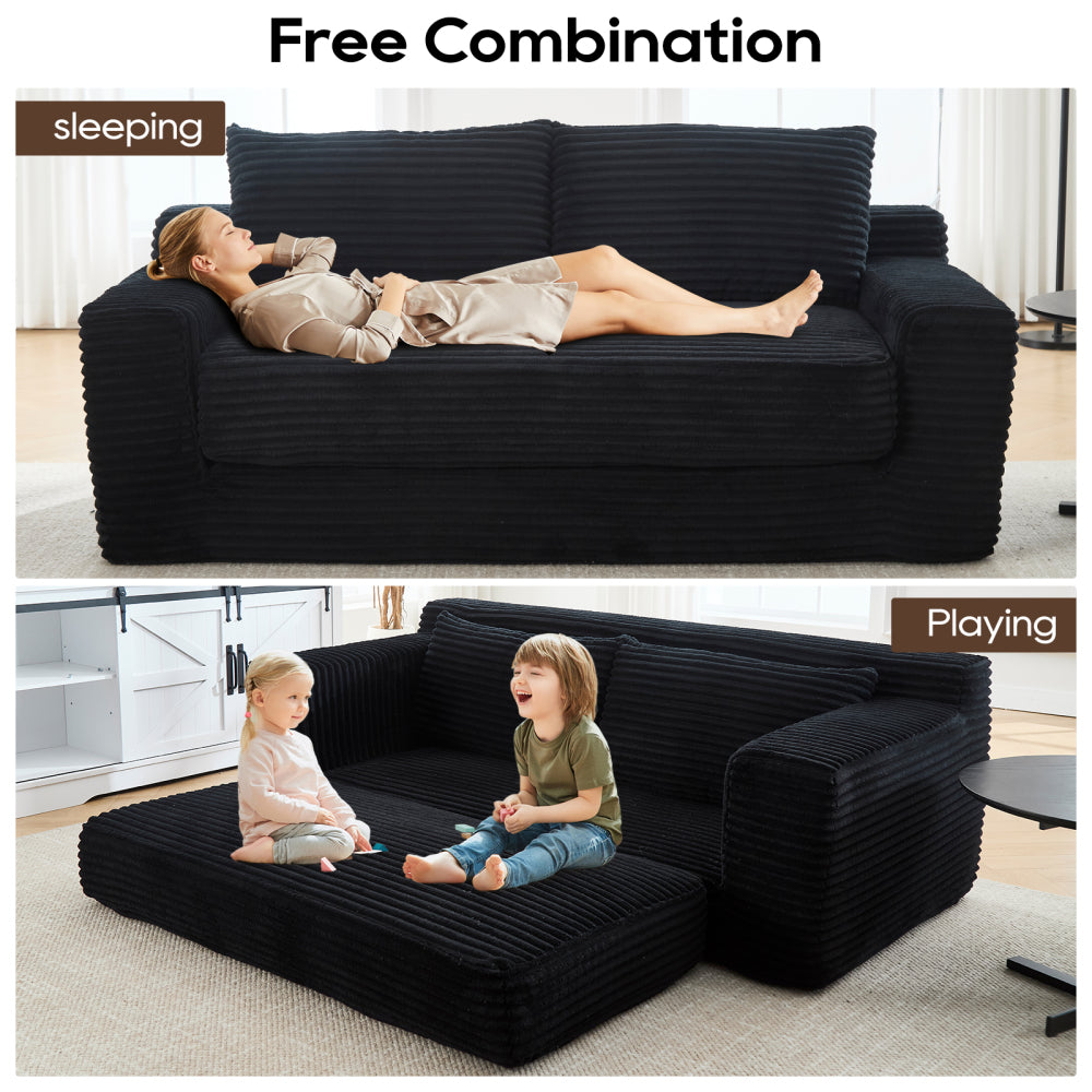 Memory foam L-shaped compression sofa for living room - No Assembly, Convertible 2-in-1 Design, Corduroy Fabric - Compact Couch for Small Spaces, Apartments, Home Office & Bedroom (Black)