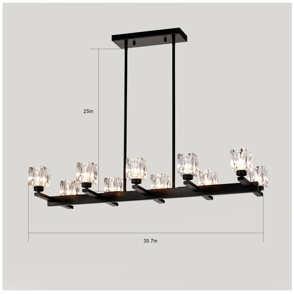 Chandelier for Dining Room, 10-Light Black Farmhouse Linear Pendant Light Fixture, Modern Crystal Hanging Lighting Chandelier for Kitchen Island, Bar, Long Table, G9 Bulb(10*G9*MAX 40W)