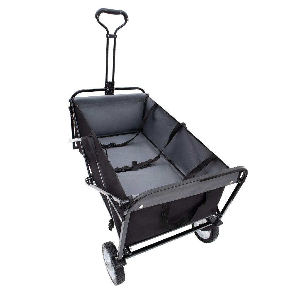 Collapsible Foldable Wagon Cart with strapping system Beach Wagon Utility Cart Utility Wagon Grocery Cart for for Camping Shopping Sports Gardeing Fishing Supports 360lbs All-Terrain Wheels black