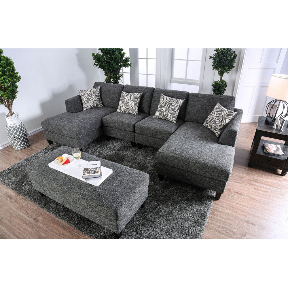 Gray Chenille 5pc Sectional Set Living Room Furniture Pillows Armless Chair Ottoman Chaise Plush Couch Sectionals