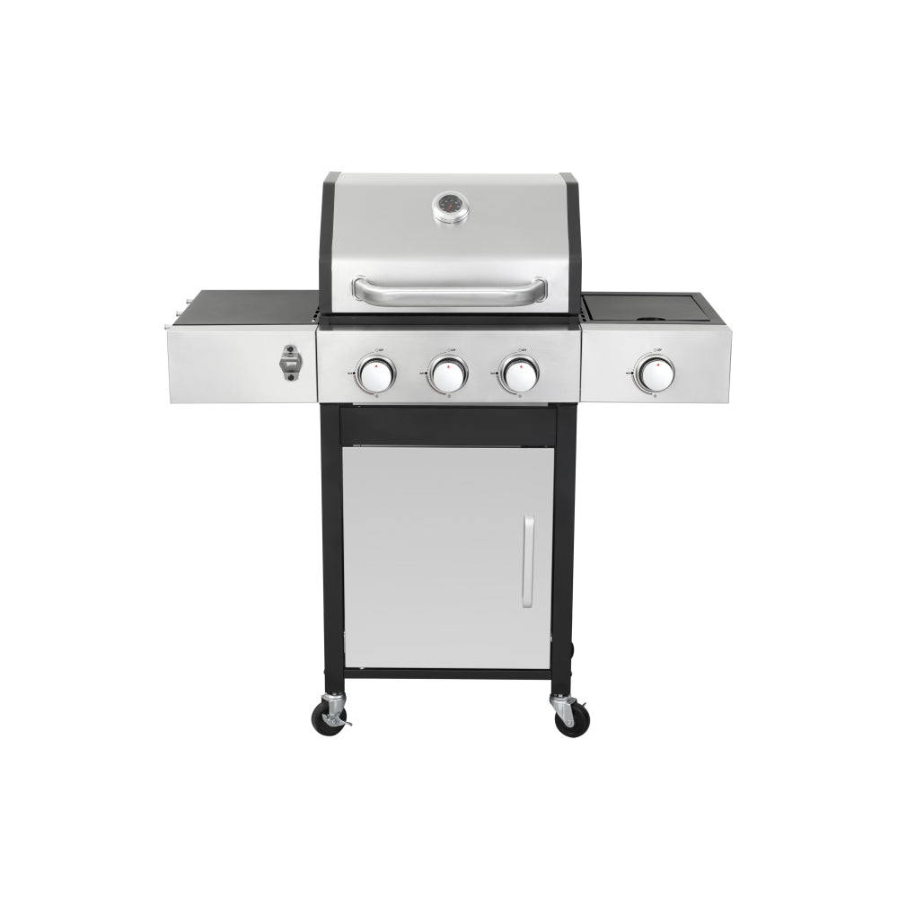 3-Burner Propane Gas BBQ Grill with Side Burner, 37230BTU Output With Enameled Cast Iron Cooking Grids For Outdoor Barbecue, Stainless Steel