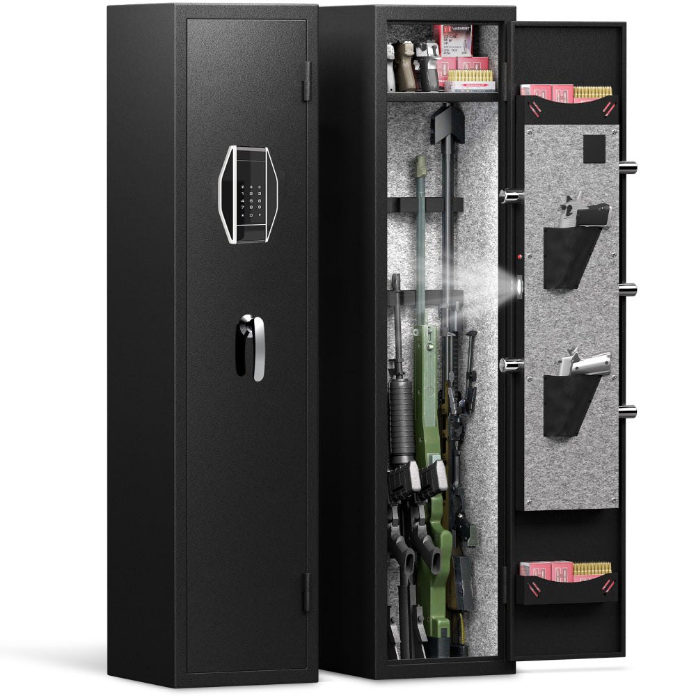 3-4 Gun Safe for Rifles and Pistols,Quick Access Password Gun Safe,High Security Metal Rifle Safe Locker with Removable Shelf and 2 Adjustable Gun Slots