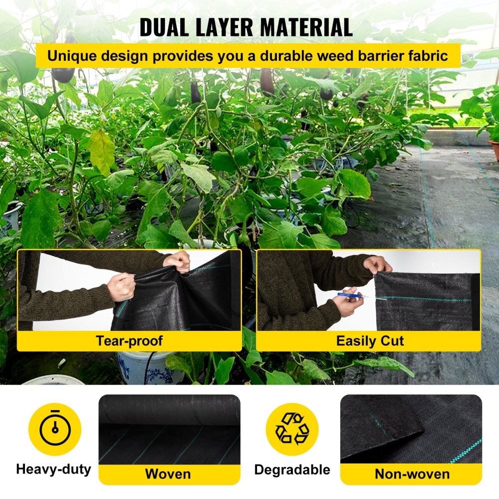 Weed Barrier, 5.8oz Landscape Fabric, 4ft x 300ft Cover Mat Heavy Duty Woven Grass Control Geotextile for Garden, Patio, Black