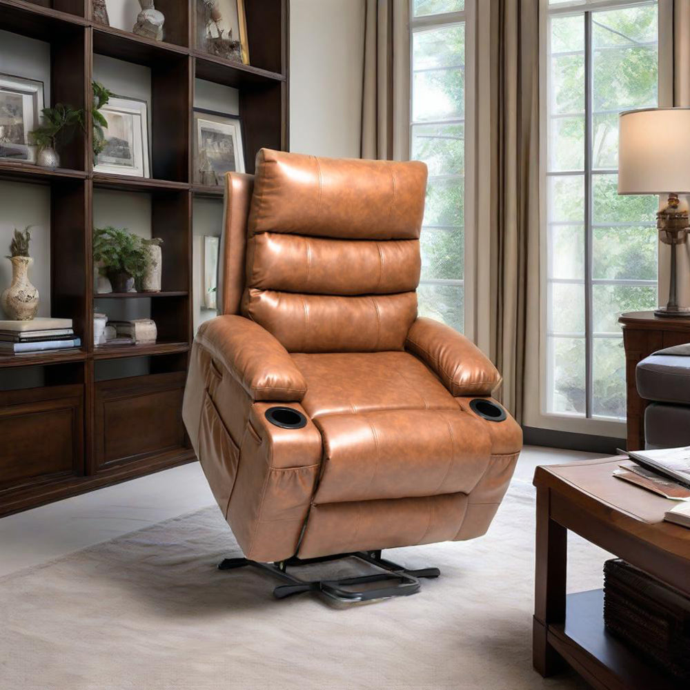 21"seat width,large size Electric Power Lift Recliner Chair Sofa for Elderly, 8 point vibration Massage and lumber heat, Remote Control, Side Pockets and Cup Holders, cozy fabric, overstuffed arm pu