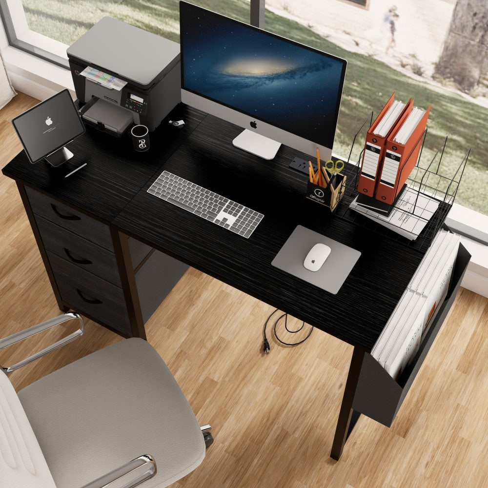 47.3"office desk with power outlet,3 drawers,Side Pocket, Study Desk Easy to Assemble,Frame stability Reversible for home desk, company computer desk, game table,Vanity table, white