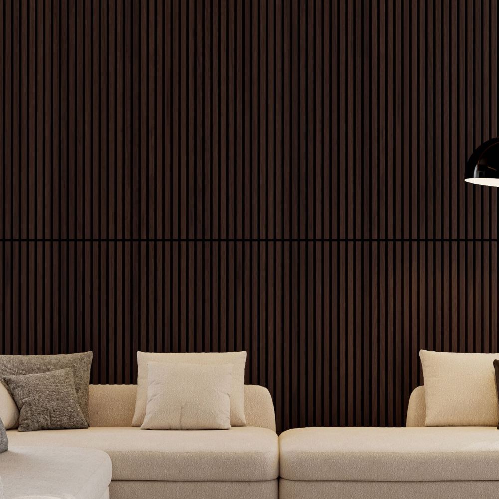 Wood Panels for Wall Slat Wall Panels, 4PC Wood Slat Acoustic Panels for Wall and Ceiling - 3D Fluted Sound Absorbing Panel with Three Sides Fully Wrapped on  Wood Finish -45.27''X23.62''(Dark walnut)
