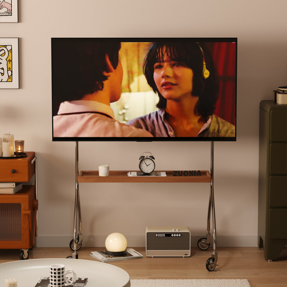 Walk around the TV stand with an antique, brown movable stand for a floor-standing display TV cabinet and projection TV stand