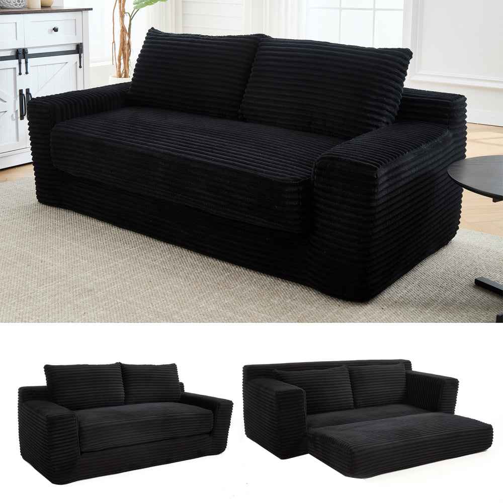 Memory foam L-shaped compression sofa for living room - No Assembly, Convertible 2-in-1 Design, Corduroy Fabric - Compact Couch for Small Spaces, Apartments, Home Office & Bedroom (Black)