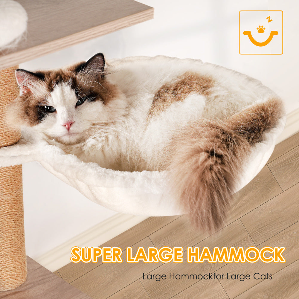 Cat Tree with Litter Box Enclosure - Modern Cat Condo with Scratching Posts, Feeding Bowl & Removable Pompom Sticks, Gray