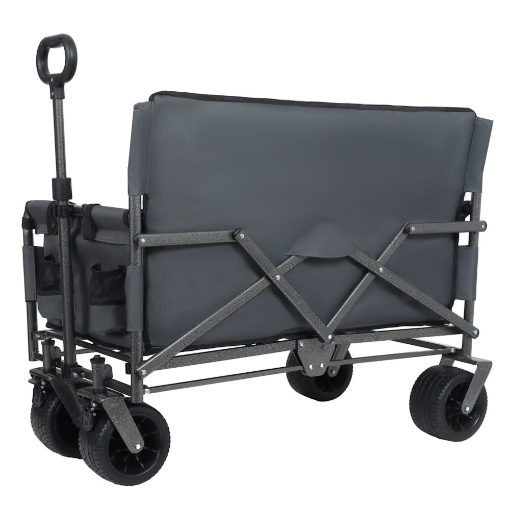 3-in-1 Convertible Folding Wagon Cart with Bench Seat & Storage - 500lbs Heavy-Duty Utility Wagon, 180L Capacity All-Terrain Wheels for Camping, Beach, Sports, Garden, gray