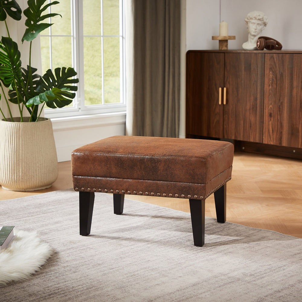 Mirod Vintage Distressed Ottoman,Classic Riveted Footrest with Solid Wood Legs for Living Room, Bedroom & Study