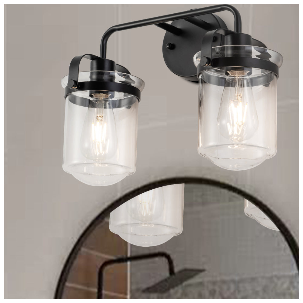 2-Light with Clear Glass Shade, Modern Sconce, Industrial Indoor  Light Fixture for Bathroom Living Room Bedroom Over Kitchen Sink, E26 Socket, [No Bulb]