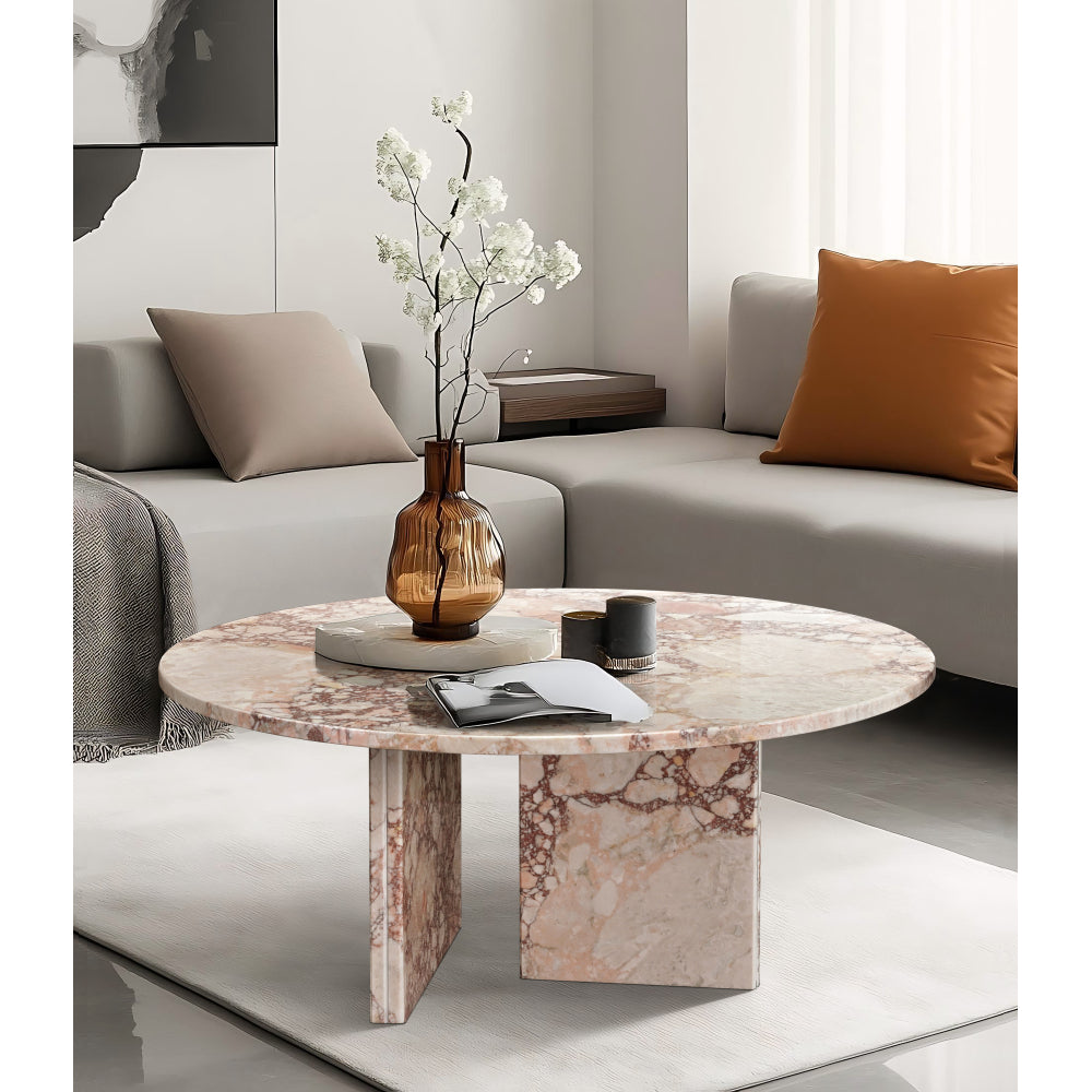Blue gray natural marble coffee table, small table, living room table, natural stone, Ø27.6 h12.6 Inch/Ø70 h32 cm, genuine marble, real marble